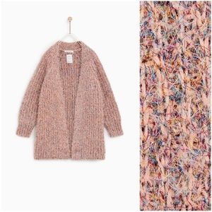 Zara pink metallic fluffy cardigan sweater